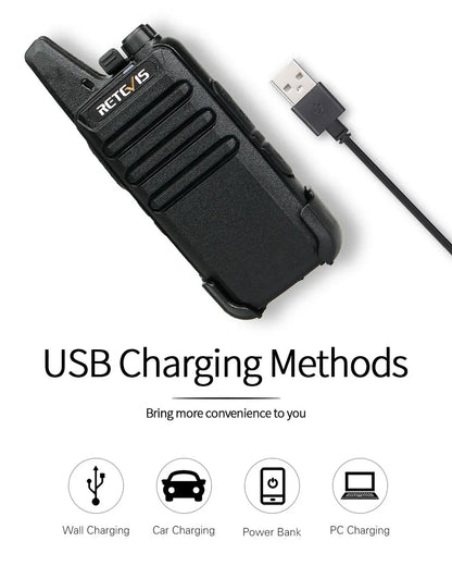Retevis RT622 Mini Walkie Talkie 2pcs PMR446 Portable Two-way Radio PTT Walkie Talkies Communication Radio for Restaurant Hotel