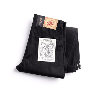 Red Tornado Black Men's Jeans Relaxed Fit 14.5oz Selvedge Denim Officer Trousers