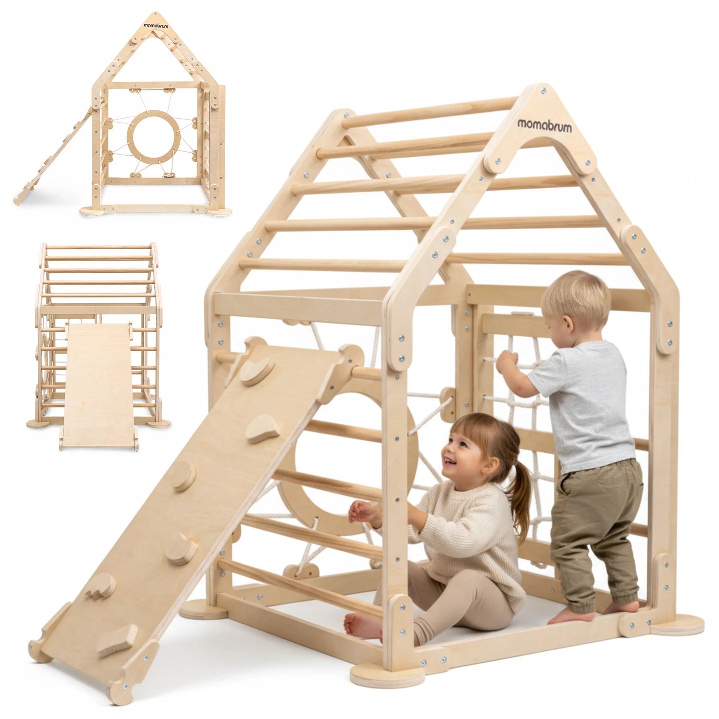 Mamabrum Large Wooden Square Play House Climbing With Slide Ladder for Children 3 + Montessori Large Motorite