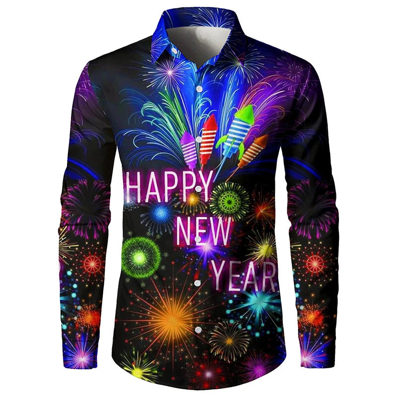 2026 Merry Christmas Lapel Blouse Funny Santa Claus Cosplay Graphic Long Sleeve Shirts For Men Clothes Bachelor Party Fake Suit