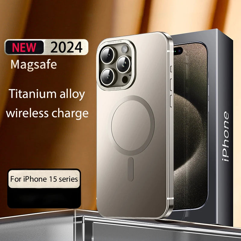 For iphone 16 15 Pro Max Case Raw Titanium Magnetic MagSafe wireless charge Metal frosting Original color protective back cover