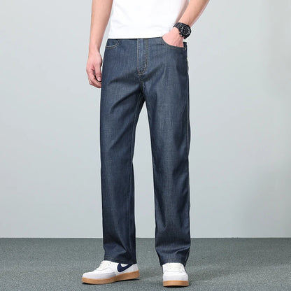 Brand Clothing Summer Lyocell Fabric Stretch Jeans Business Loose Straight Casual Trousers Fashion Versatile Pants Plus Size 40