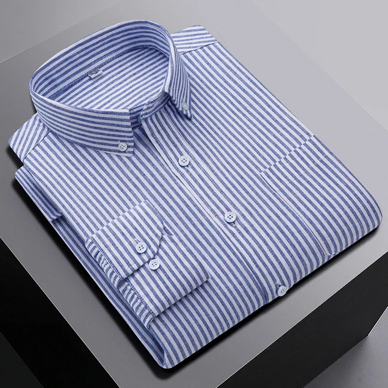New In Shirt Oversize Long-Sleeve 100%Cotton Shirts for Men Slim Fit Formal Plain Shirt Plaid Casual Tops Designer Black Clothes