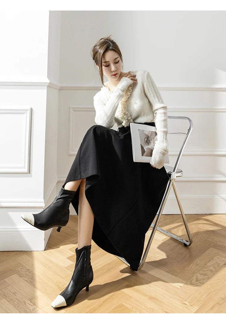 Vintage Winter Woolen Long Skirts For Women Streetwear High Waist Pleated Maxi Skirt Big Swing Folds A-Line Jupe Longues Femme