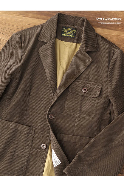 Heavyweight corduroy casual blazer for men American retro Ame Kaji loose jacket