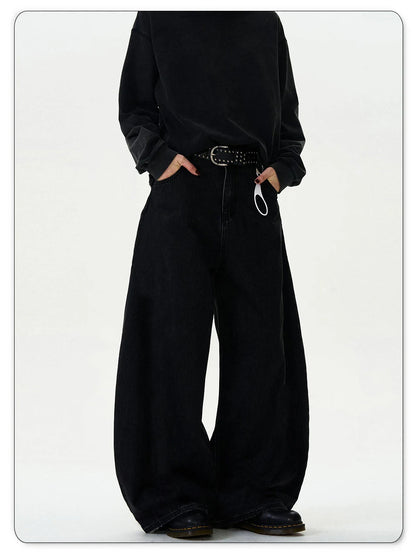 High Streets Spring Summer Men's Jeans American Baggy Wide Leg Curved Knife Denim Pants Loose Solid Color Male Trendy Trousers