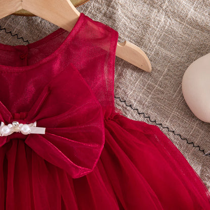 Baby Girl Dress Summer New Sweet Bow Children'S Clothing Suitable For Birthday Parties (9 Months -3 Years Old)