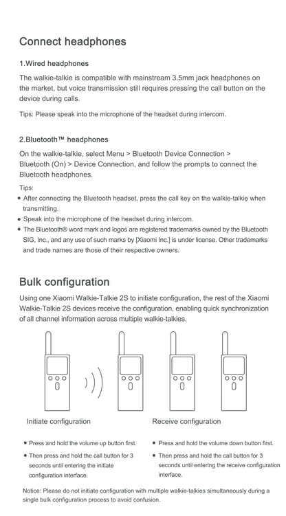 Xiaomi Walkie-talkie 2S Upgraded Version Ultra-light Ultra-thin Support Bluetooth Headset Connection Ultra-long Standby Outdoor-
