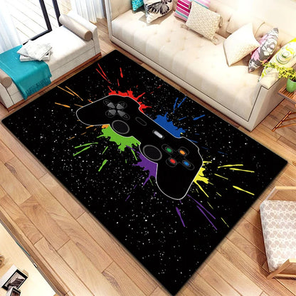 Game Video Gaming Pattern Black Area Rugs Gamer Game Controller Kids Teens Boys Playroom Carpet Bedroom Living Room Floor Mat