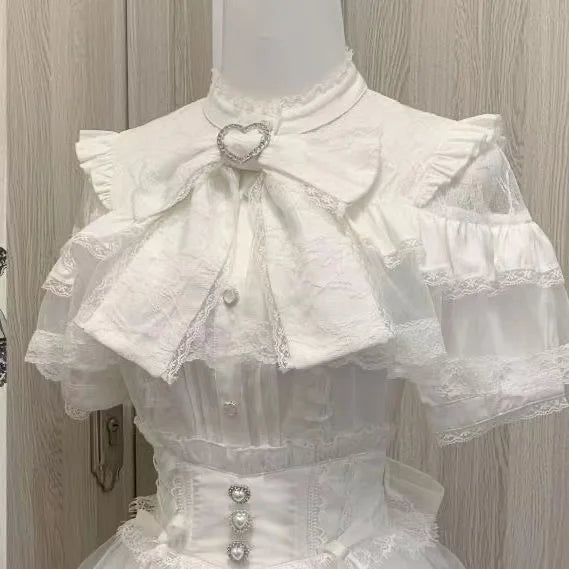 Women Japanese Sweet Lolita Blouses Summer Elegant Bow Off Shoulder JK Shirt Female Gothic Hot Girls Casual Lace Ruffles Tops