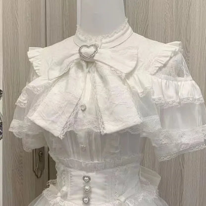 Women Japanese Sweet Lolita Blouses Summer Elegant Bow Off Shoulder JK Shirt Female Gothic Hot Girls Casual Lace Ruffles Tops