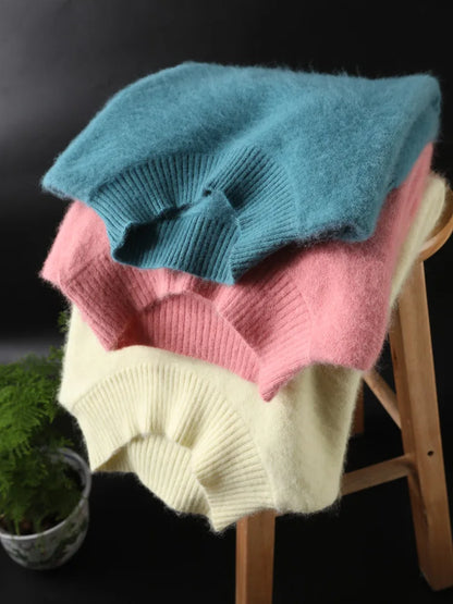 100% Mink Cashmere Sweater Women's Half High Collar Pullover Long Sleeve Cashmere Knitwear Fashion Autumn Winter Female Clothing