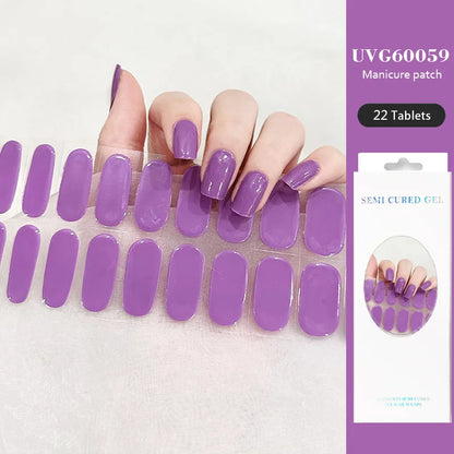 16/22 Tips Semi Cured Gel Nail Stickers for UV Lamp Designer Adhesive Nail Gel Wraps DIY Long-lasting  Nail Decoration