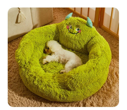 Winter Warm Pet Nest Washable Green Cartoon Monster Semi Enclosed Dog House Suitable for Medium and Large Sized Cat/Dog Supplies
