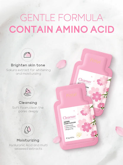40pcs Face Skin Care Set Cherry Blossom Essence Moisturizing Cream & Collagen Eye Cream & Face Toner & Cleanser Portable Kit