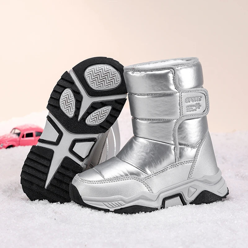 New Kids Snow Boots Winter High-top Warm Cotton Shoes for Children Boys Girls Warm Plush Lining Ankle Boots Anti-skid Waterproof
