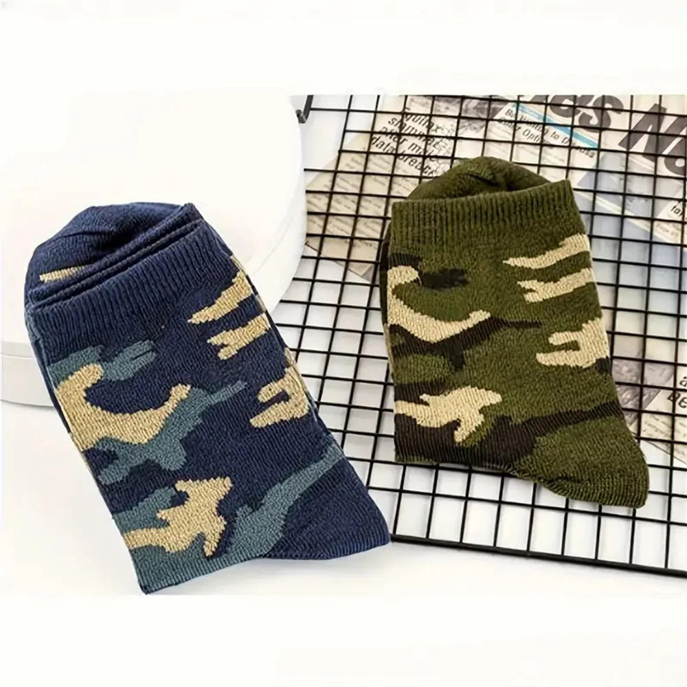 3/12 Pairs Men Camouflage Mid Tube Socks Fashionable Street Style Odor Proof Sweat Absorbing Breathable All Season Casual Socks
