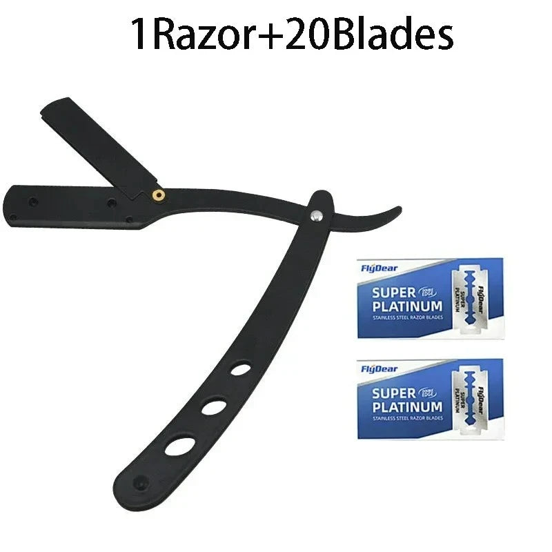 Men's Stainless Steel Razor Blade, Manual Razor Classic Wet Shaving, Black Razor Replaceable Blade