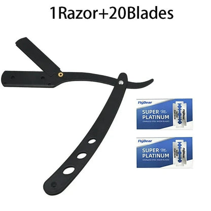 Men's Stainless Steel Razor Blade, Manual Razor Classic Wet Shaving, Black Razor Replaceable Blade