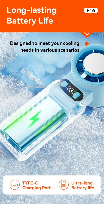 Portable Handheld Fan LED Digital Display With Refrigeration Board 90° Foldable  199Gear Strong Wind Speed 8000mAh F16