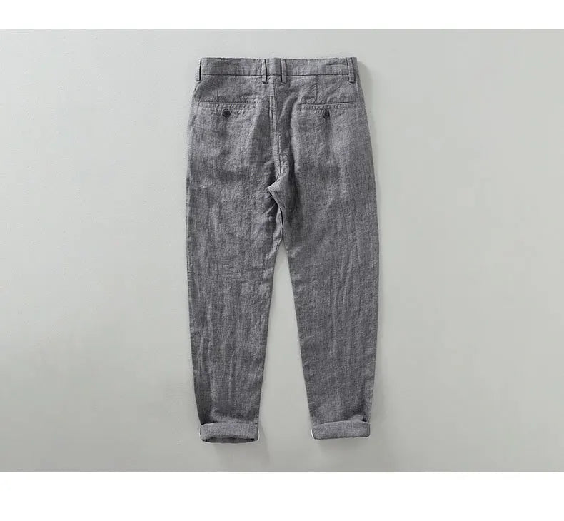 Summer New Pure Linen Casual Slim Pants for Men Clothing Thin Breathable Streetwear Men Trousers EC1335