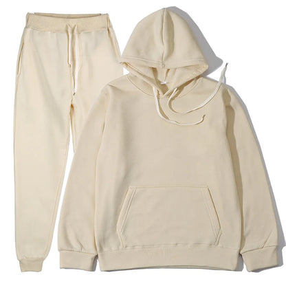 Men's Autumn and Winter New Solid Color Hoodie+pants Two-piece Set Fashionable Casual Sports Set Size S-3XL Men's Tracksuit