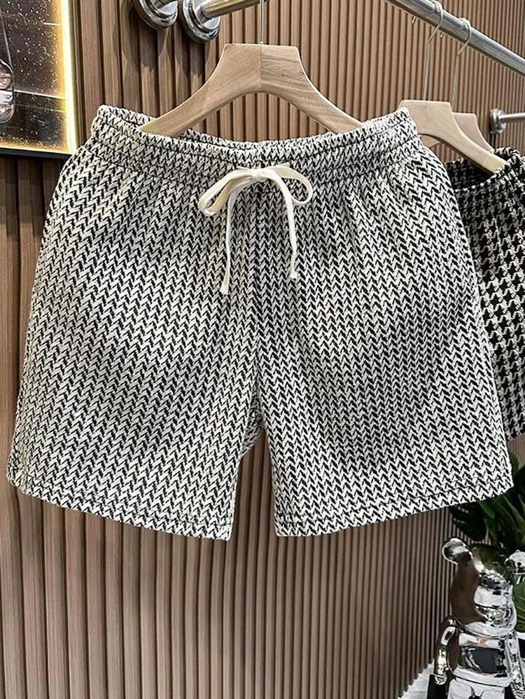 Houndstooth Casual Plaid Shorts Men Sport Loose Wide leg Gym Running Shorts  Beach Baggy Board Cargo Shorts Male