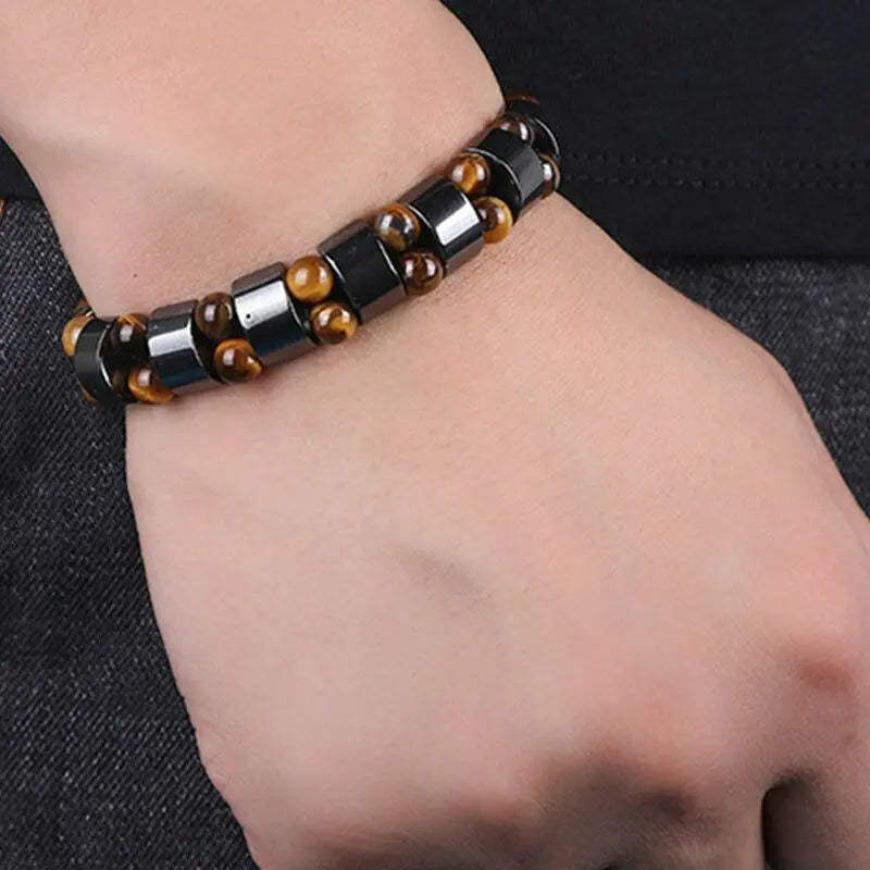 Hot selling men's tiger eye stone bracelet men's bracelet fashion bead black stone elastic bracelet