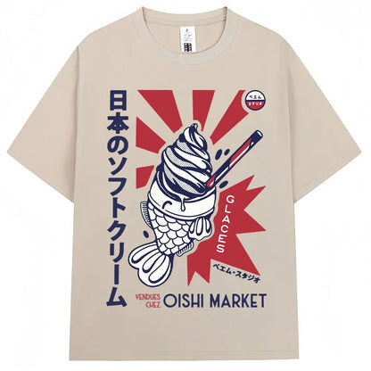 Japanese Style Hokkaido Wave Vintage T-shirt Men Women Harajuku Fashion High Quality T Shirts Oversized Cotton Summer Tee Shirt