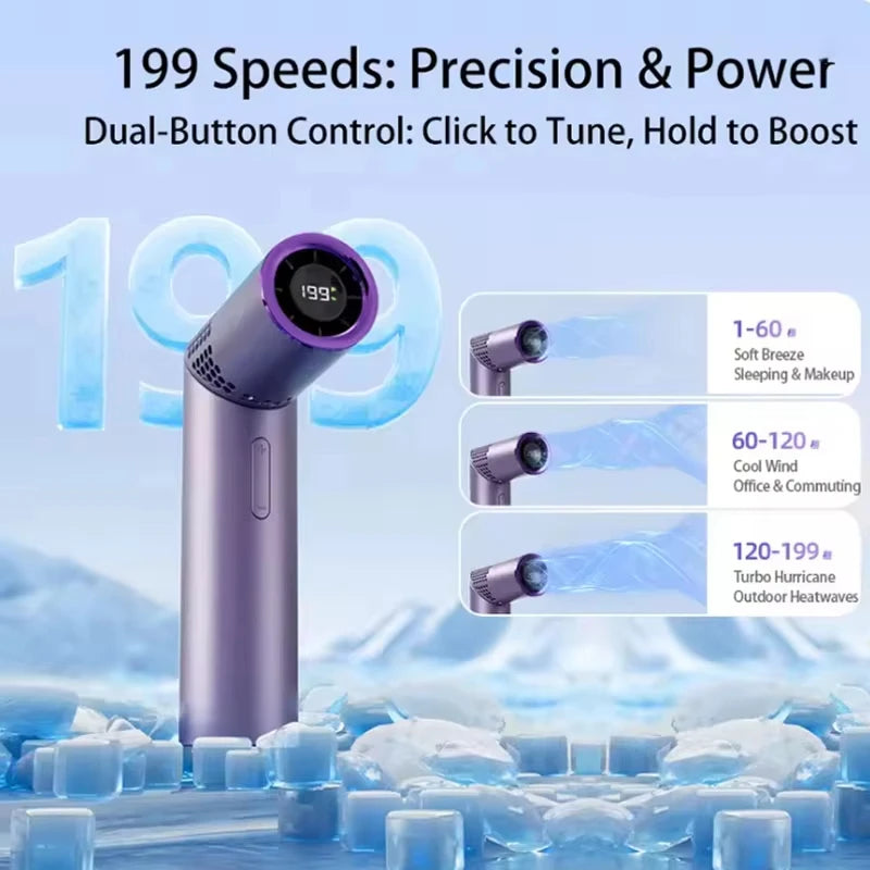 Lenovo Portable Foldable Handheld Fan Brushless Motor USB Rechargeable Mini Fan 199-Speed Settings with LED Display Small Fan
