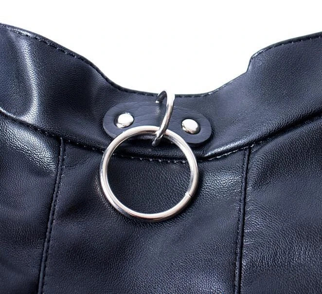 Leather SM Lingerie Straitjacket with Crotch Strap,Games Bondage Straight Jacket Harness,Slave Role Gimp Costumes BDSM Sextoys