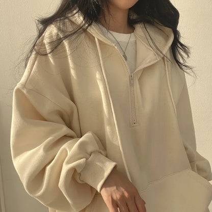 2024 Harajuku Loose Pullover Women Hoodie Oversized Top Summer Zip Up Sweatshirt Female Casual Long Sleeve Pocket Hooded