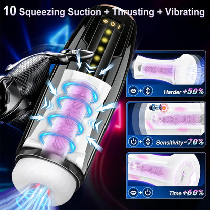 Electric 10 Frequency Telescopic Sucking Vibration Massagator Male Penis Desensitization Training Masturbator Adult Products