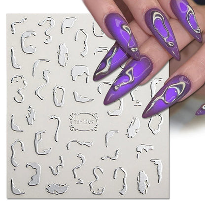 1PCS Marbled Nail Sticker 3D Abstract Lines Sticker Nail Art Supplies Nail Decals Y2K Laser Butterfly Ladies Nail Art Decoration