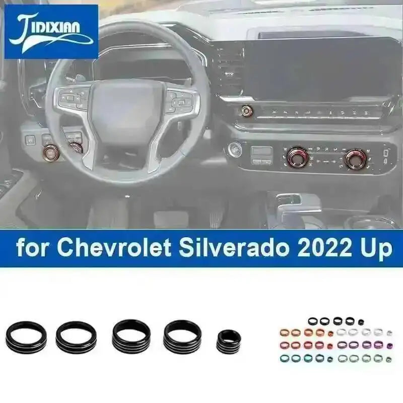 JIDIXIAN Car Center Console Knob Decoration Ring for Chevy Silverado 2022 2023 Up Central Control Knobs Cover Inner Accessories