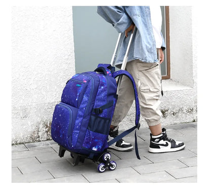 School Bag Kids Rolling Backpack for Boy Wheeled Backpack School Bag With Wheels Trolley Bookbag Carry on Luggage with Lunch Bag