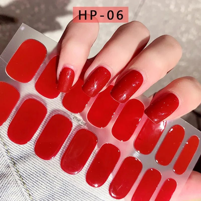16Tips UV Semi-Cured Gel Nail Wraps Sticker 5D Pure Color Full Cover UV Lamp Gel Sticker Long-Lasting Nail Extension Patch Strip