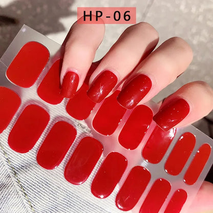 16Tips UV Semi-Cured Gel Nail Wraps Sticker 5D Pure Color Full Cover UV Lamp Gel Sticker Long-Lasting Nail Extension Patch Strip