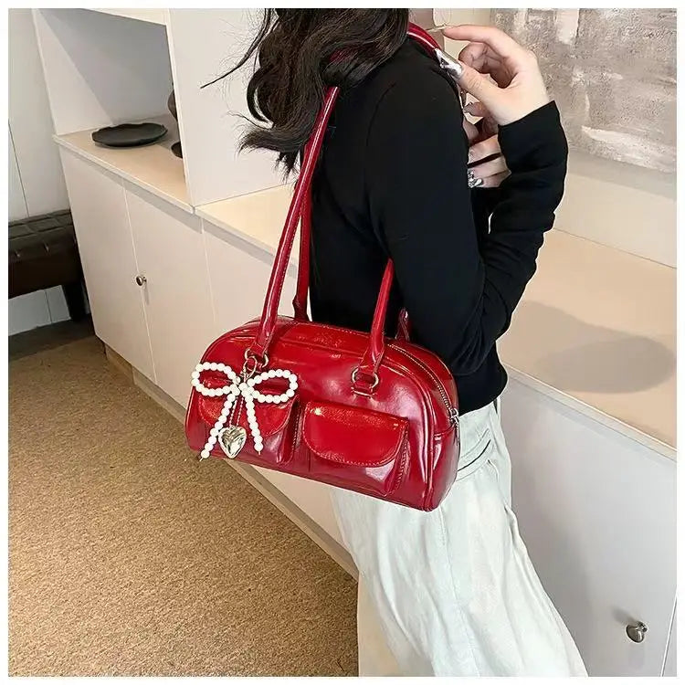 Fashionable Underarm Bow Bag for Women 2024 Korean Edition New Simple Leisure Pillow Bag Trendy Versatile Shoulder Bag