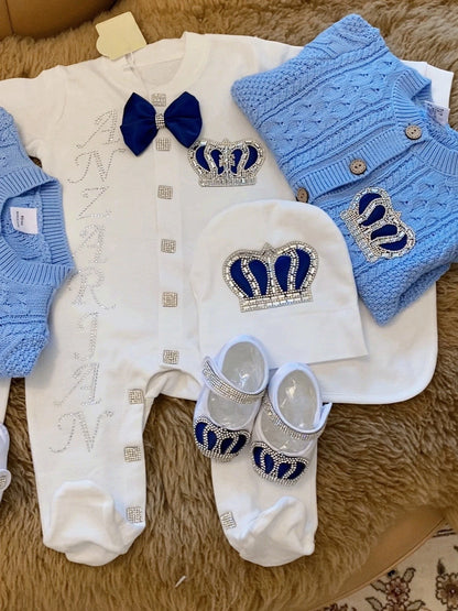 Dollbling Baby Boys' Knit Ribbed Romper Jumpsuit with Bodysuit and Hat 3pcs Set Newborn Cotton Knitted Sweater Romper Suit