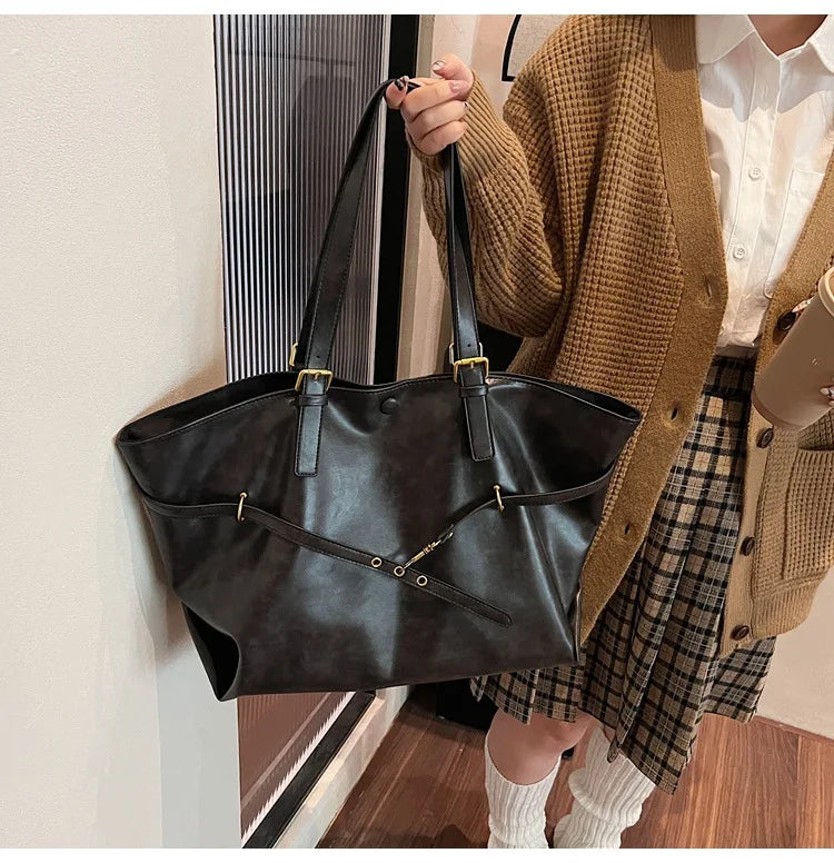 Tote Bag Designer Retro PU Leather Shoulder Handbag for Women Winter Trend Y2K Fashion Handbags Females Travel Luxury Tote Bags