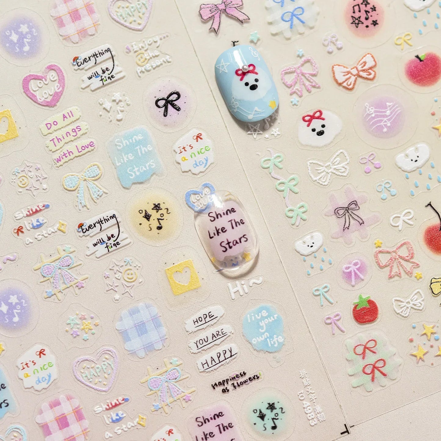 Colorful Balloon Cute Puppy Flower Cherry Bowknot Love Happy Dog Animal Self Adhesive Nail Art Sticker Decoration Manicure Decal