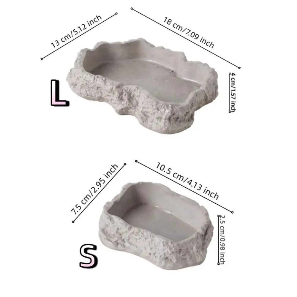 Anti-slip Climbing Pet Food Bowl Easy Clean Realistic Stone Reptile Drinking Water Feeding Tray Safe Durable Reptile Food Bowl