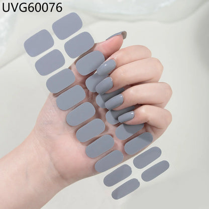 20/22Tips UV Semi cured Gel Nail Stickers Waterproof Long Lasting Full Gel Nail Wraps Press On Nail Decal DIY Manicure