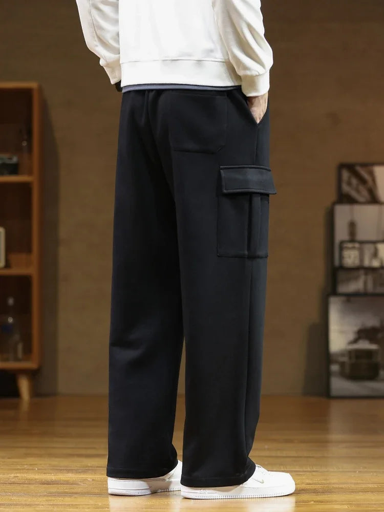 2024 New Sweatpants Men Multi-Pockets Drawstring Cotton Casual Wide Pants Male Loose Straight Trousers Large Size 8XL