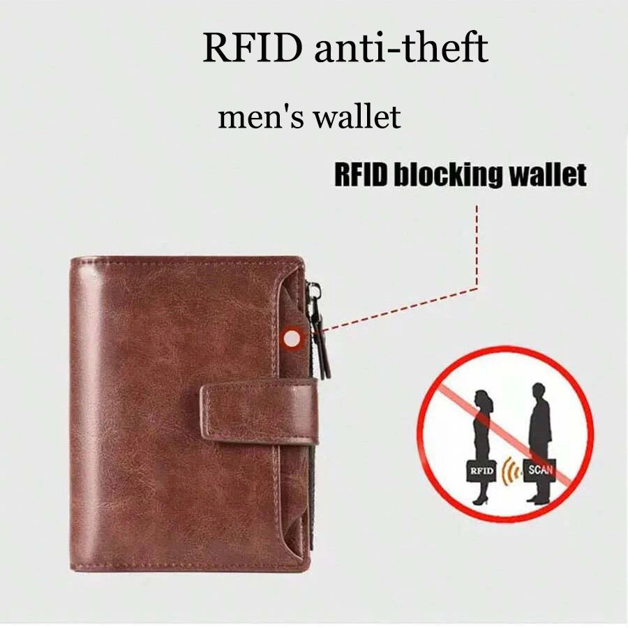 Men's Coin Purse Wallet RFID Anti-theft Man Leather Wallet Zipper Business Card Holder Money Bag Wallet Male