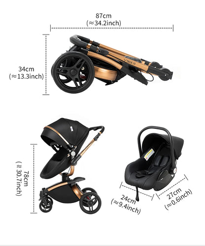 Baby pram Lightweight stroller Baby carriage PU 3in1 stroller Baby stroller 3-in-1 Baby carriage strollers for baby light carts