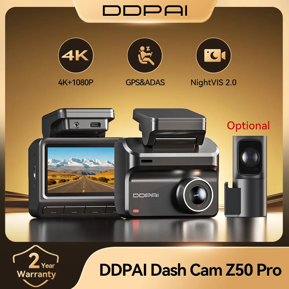 DDPAI Dash Cam Z50 Pro 4K UHD 3"IPS Display Built-in GPS ADAS Dual-channel Car DVR Wi-Fi 24H Parking Monitor Dash Car Camera