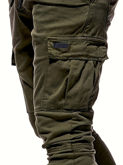 Men's drawstring loose multi pocket work pants, spring and autumn outdoor, men's work pants