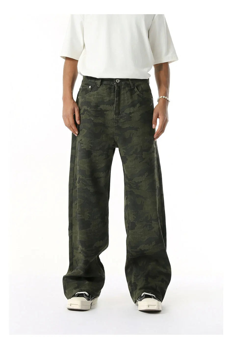2025 Four Seasons Men's Youth Popular Multi color Pattern Camouflage Pants Basic Versatile Straight Wash Casual Cowboy Pants